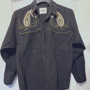 Vintage 80's, 90's Andrew Sports Button Up front-Cotton Shirt Beaded-Cowgirl